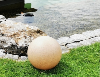 TRANGO LED Gartenleuchte, 200S Gartenkugel IP65 Kugelleuchte *SANDSTONE* mit 20cm Durchmesser & ca. 5 Meter IP44 Zuleitungskabel & E27 Fassung, Kugellampe, Gartenleuchte, Außenleuchte, Außenlampe
