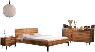 Bett Seiba 2 Wildeiche massiv 90x200 mit Holzkopfteil und Metallbeinen