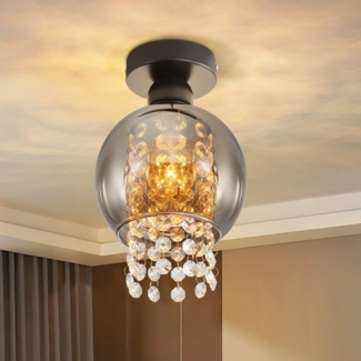 ZMH Deckenlampe Schlafzimmer Deckenleuchte Flur - Flurlampe Glas E27 Schlafzimmerlampe Rauchgrau Modern 1 Flammig Deckenbeleuchtung Esszimmer Kugel Kchenlampe Kristall fr Kche(ohne Leuchtmittel)
