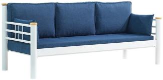 Casa Padrino Jugendstil Gartensofa Blau / Weiß / Naturfarben 200x70 x H. 85 cm - Metall Garten Sofa mit Kissen - Terrassen Sofa - Garten Möbel - Terrassen Möbel - Jugendstil Möbel