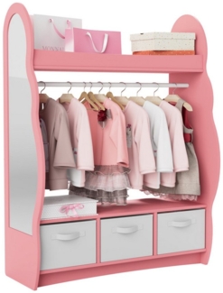 radelldar Kinderkleiderschrank Kleiderständer mit Kleiderstange (4-St) mit Spiegel & 3 Boxen & 2 Haken, Holz