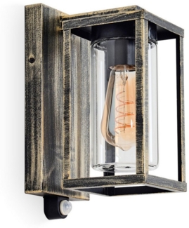 hofstein Außen-Wandleuchte Außenleuchte mit Bewegungsmelder aus Metall/Glas in Schwarz-Gold/Klar, ohne Leuchtmittel, Wandlampe, 1 x E27, ohne Leuchtmittel, IP44