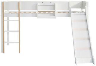 BlingBin Hochbett Kinderbett Jugendbett Einzelbett Massivholzbett (Bettgestell mit Dreistufiger Derader Leiter, mit Rutsche, mit Abnehmbarem Regal, 1-St, 90x200cm, Ohne Matratze, Tragfähigkeit: 120KG) Holzbett aus Kiefer und MDF für Kinderzimmer Jugend...