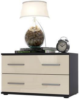 Nachttisch Nachtkonsole Kioto, Korpus in Schwarz matt / Front in Creme Hochglanz