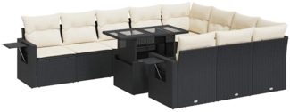 vidaXL 11-tlg. Garten-Sofagarnitur mit Kissen Schwarz Poly Rattan 3326547