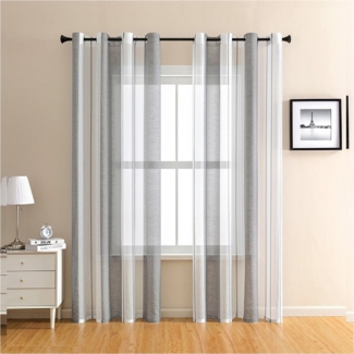 NUODWELL Gardine Voile Gardinen mit Ösen, 2er Set Halbtransparent Streifen Kurz Vorhang