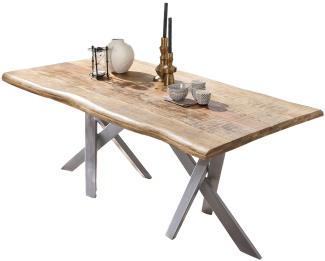 TABLES&CO Tisch 180x90 Mango Natur Metall Silber