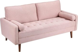Vesgantti Sofa 2 Sitzer Sofa, Leinenstoff Couch 2 Wurfkissen m. Armlehne 177x77x84cm
