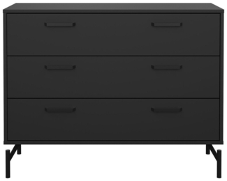 Calicosy 'BORA' Kommode mit 3 Schubladen in mattem Schwarz und Metallfüßen, L98,7 cm - Schwarz