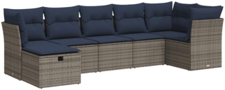 vidaXL 7-tlg. Garten-Sofagarnitur mit Kissen Grau Poly Rattan 3325307