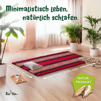 Naturmatratze Rollmatte 110 cm - 200x110x4,5cm, livasia, 4,5 cm hoch, Kapok, vegan, handgefertigt