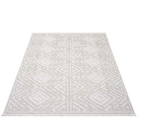 Carpet City Teppich CLASICO 8926, rechteckig, Höhe: 11 mm, Läufer, Kurzflor, Hochtief-Muster, Boho, Fransen, Wohnzimmer
