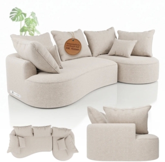 Juskys Sofa Tirano - Bouclé Creme , Ecksofa mit L-Form, mit Rücken- & Dekokissen, 4-Sitzer Eckcouch, Schaumstoff - Ottomane rechts