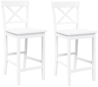 vidaXL Barhocker 2 Stk. Weiß Massivholz Gummibaum 4102553