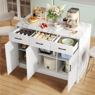 STILVORA Sideboard Kücheninsel mit 3 Schubladen&Türen,Buffetschrank mit Regal verstellbar (Essschrank, Esszimmerwagen, Esszimmerwagen, Kücheninsel, 1 St, drei Schubladen und drei Türen), mit integriertem Barbereich, Marmoroberfläche