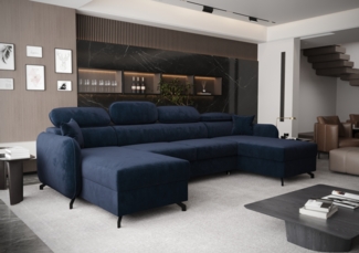 AX LIVING Ecksofa mit Schlaffunktion Ribella 5 345cm Blau U-Form, Bettkasten