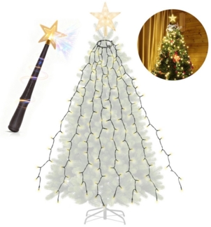 Salcar LED-Lichterkette 1,5m-3m Weihnachtsbaum Lichterkette LED mit Weihnachtsbaumspitze Stern, 1.8M 8 Girlanden und 1 Sternspitze 290 LED mit Zauberstab