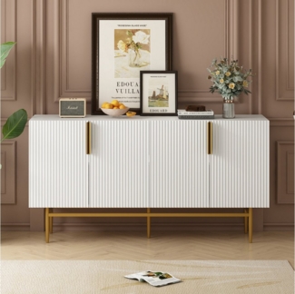 Flieks Sideboard (1 St, Metallgriff und Metallbeine), Anricht mit 4 Türen Buffetschrank 152,5*40,5*80cm, Weiß