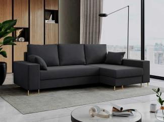 Ecksofa, Bettsofa, L-Form Couch mit Bettkasten - DORIAN-L - Grau Velvet