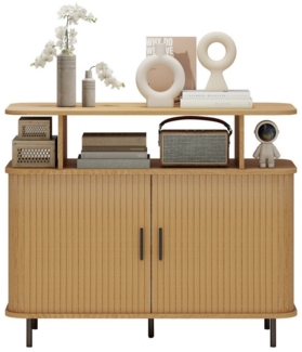 Puluomis Kommode Aufbewahrungsschrank mit Schiebetüren 100x40x79 cm (Schrank mit Türen, Lagerregal Schrank für Wohnzimmer, Küche, Flur, Büro, aus MDF, beige)