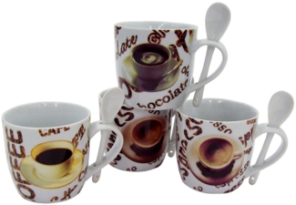 Emilja Becher Kaffeebecher Porzellan Set 4tlg. mit Löffel aus Porzellan, 4teilig