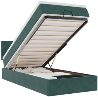 vidaXL Ottomane Bett mit Matratze & LEDs Dunkelgrün 80x200 cm Samt 3312587