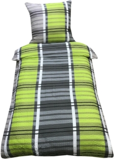 Visaggio Bettwäsche 135x200 cm oder 155x220 cm Allergiker geeignet, Seersucker, 2 teilig, Grün Grau gestreift modern