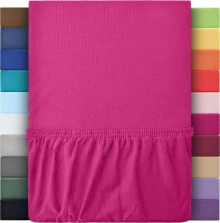 leevitex® Spannbettlaken 180x200 cm - 200x200 cm | Spannbetttuch Bettlaken | 100% Jersey Baumwolle | Matratzenhöhe bis 25 cm | Ökotex | Pink/Magenta