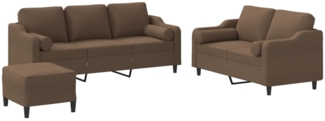vidaXL 3-tlg. Sofagarnitur mit Kissen Braun Stoff 3201861