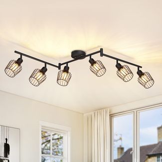 ZMH Deckenleuchte E14 6 flammig Schwarz Deckenstrahler Industrieller LED Strahler 350° Drehbar Dimmbar