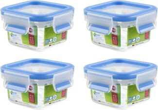 EMSA 508535 Clip & Close Aufbewahrungs-Dose, quadratisch, 200 ml, transparent/blau (4er Pack)