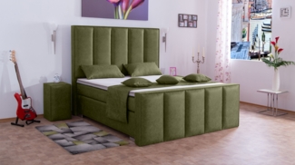 Meisterbetten Boxspringbett Vicy 140x220 in MS-Olive, Matratzenbezug Nano, Ergoflex-Topper