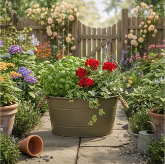 colourliving Blumentopf Pflanztopf "Beat" rund aus Metall mit Kordelgriffen, Seitliche Kordelgriffe aus Naturmaterial für einfaches Tragen