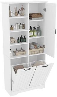 OKWISH Hochschrank Badezimmer-Hochschrank (Badezimmerschrank 78 x 35 x 172 cm mit Feuchtigkeitsbeständigem Lack, Doppelm Wäschekorb, Verstellbaren Regalen & Viel Stauraum)