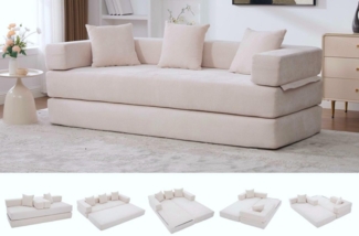 LVHOM Loungesofa 3 Sitzer Sofa mit Schlaffunktion, Formveränderung, mit Seitentaschen, Rutschfeste Unterseite, zwei Kissen verbunden mit Reißverschluss, modular frei kombinierbar (mit festen Armlehnen) für Sofa/Liege/Spielzentrum. Premium Chenille (sup...