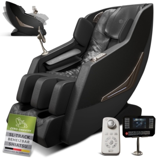 Juskys Massagesessel Paros, elektronisch mit SL-Track, Shiatsu, Zero Gravity, Bluetooth, Fußmassage, Airbag-System, Kunstleder & Heizung – Schwarz