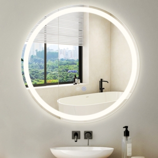 ZMH Beleuchteter Badezimmerspiegel – rund, 70 cm, LED, Wandmontage, Touch-Schalter, beschlagfrei, IP44, einstellbar 3000 K – 6500 K
