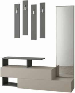 Dmora Eingangsmöbel Ascari, Moderner Eingang, Wandgarderobe, Multifunktions-Aufbewahrungskonsole, 137x35h55 cm, Taupe und Anthrazit