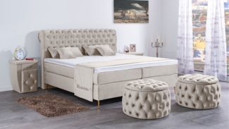 Meisterbetten Boxspringbett Lisa 160x200 in VS-Creme, Matratzenbezug Nano, Ergoflex-Topper