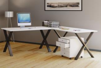 VCM Eck-Schreibtisch Lona 160 x 130 x 50 X-Füße Weiß