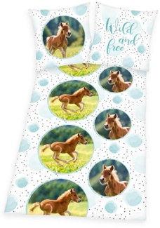 Herding Bettwäsche Herding Pony Fohlen Pferd - Kuschel-Bettwäsche-Set, 135x200 & 80x80, Flanell, 100% Baumwolle