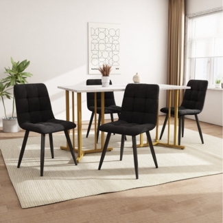 HAUSS SPOLE Essgruppe 5-tlg Esstisch mit 4 Stühlen mit Golden Metallbeinen, Schwarz Samt, (5-tlg), mit Golden Metallbeinen,Weißer MDF-Desktop,140×80cm