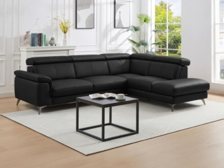 Vente-unique - Ecksofa - Ecke rechts - Leder - Schwarz - MARAMBA