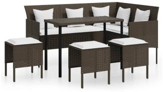 vidaXL Gartenlounge-Set 5-tlg. Sofagarnitur in L-Form mit Kissen Poly Rattan Braun, (1-tlg)