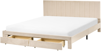Bett mit Schubladen Samtstoff LONZAC 180 x 200 cm Beige