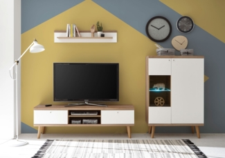 Wohnwand Merle 250cm eiche riviera / weiß matt Wohnzimmer Anbauwand