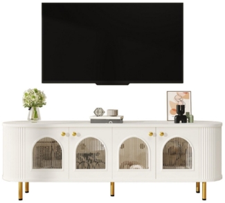 HAUSS SPOLE Lowboard Lowboard mit Glastüren, goldene Griffe, Beine, für Wohnzimmer, Weiß (TV-Schrank,Fernsehtisch,TV-Board,TV-Ständer, 1 St, 4 Türen), elegantes Design mit gut gestrickter Struktur, Dekorationsfunktionen