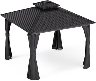 Blumfeldt Pavillon 3x3, Gartenpavillon Wasserdicht Stabil, Aluminiumrahmen & Verzinktes Stahldach, Inkl. Vorhänge & Moskitonetz, UV-Schutz, Wetterfest, Schwarz