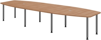 bümö Konferenztisch oval 400x130 cm großer Besprechungstisch in Nussbaum, Besprechungstisch mit Gestell in graphit, Meetingtisch für 14 Personen, XXL-Tisch für Besprechungsraum & Meeting, KT40C-N-G