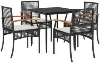 vidaXL 5-tlg. Garten-Essgruppe mit Kissen Schwarz Poly Rattan 3213597